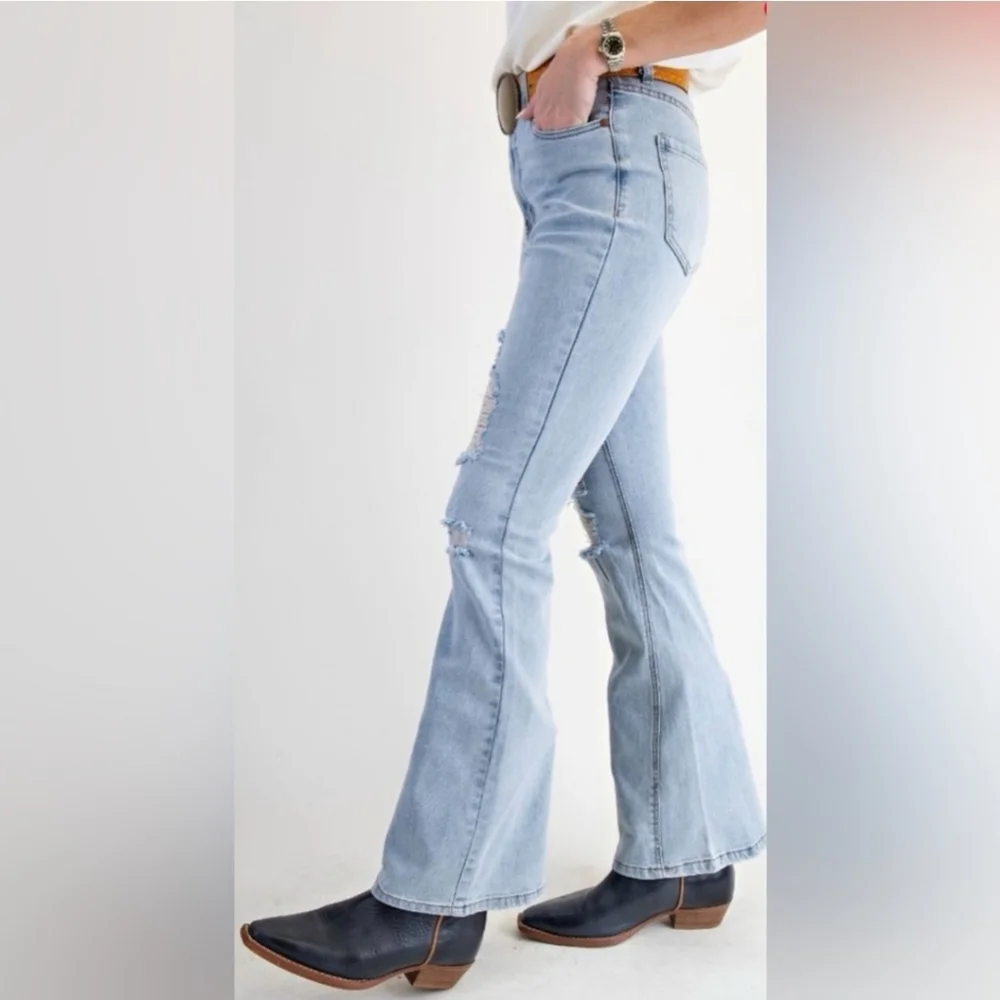 Easel Jeans Denim Classic Blue Distressed Stretch